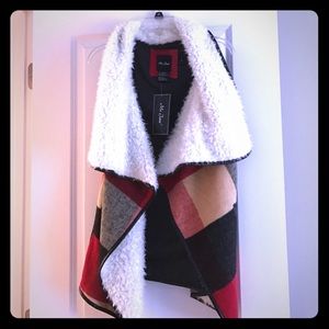 NWT plaid faux fur vest